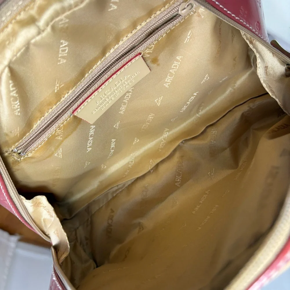 ARCADIA Patent Leather Dome Top Handle Satchel Bag Purse - Picture 4 of 16